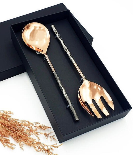 Copper and Steel Salad Servers
