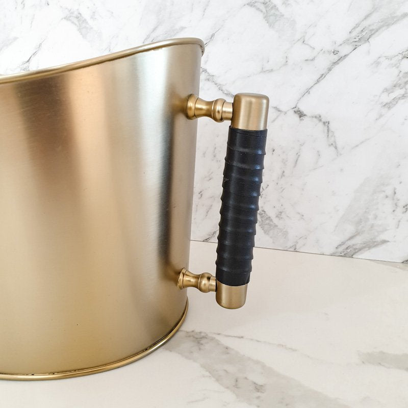 Brass Champagne Bucket with Leather Handles