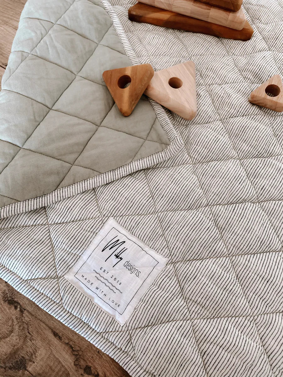 Milky Designs - Linen Playmat in Stone Pinstripe
